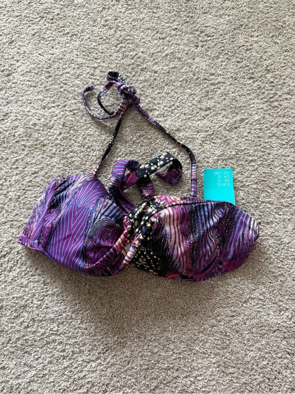 NWT H&M Bright Purple Patterned Twist Front Bikini Top Size 12